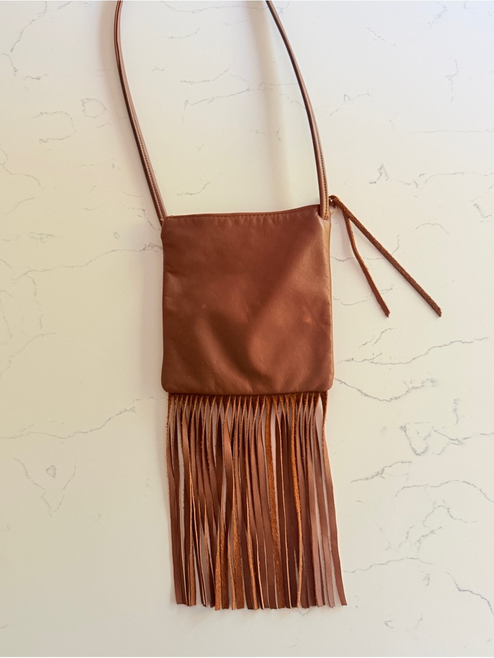 Boho Leather Fringe Crossbody Bag Brown Minimalist Festival Western Purse
